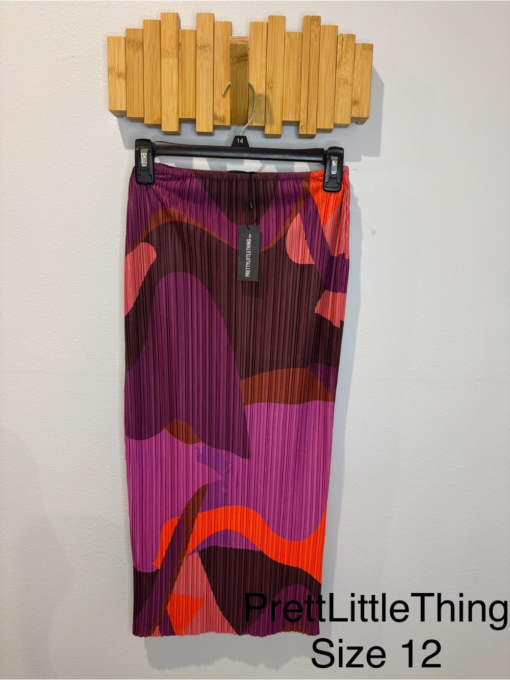 PrettyLittleThing Purple, Pink & Orange Abstract Pleated Midi Skirt